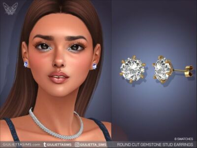 Gorgeous Round Cut Gemstone Stud Earrings Sims 4 CC