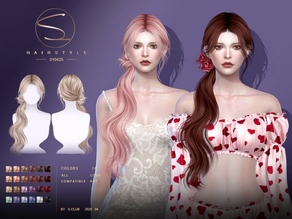 Stylish Side-Parted Braid Hairstyle 1 S-Club | 010425_Side- Parted Braid Hairstyle Sims 4 CC