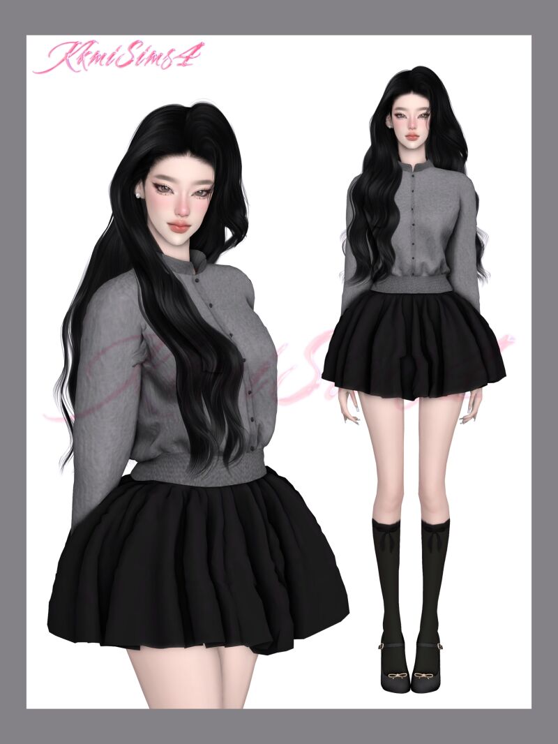 Stylish Bow Accessories for Your Sims 4 sims 4 cc skirt bow calf socks gold bow mary jane shoes by kkmisims4 3