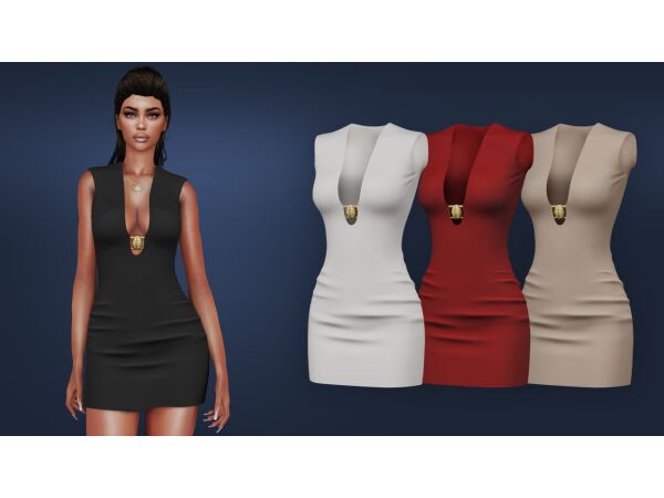 Sleek Mini Dress With Deep Neckline 1 Sleek Mini Dress With Deep Neckline Sims 4 CC