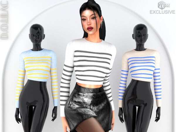 Stylish Striped Cashmere Sweater for Women 1 Striped Cashmere Sweater DO0749 By Dolilac Sims 4 CC