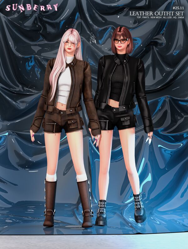 Stylish Leather Outfit for Women Sims 4 CC