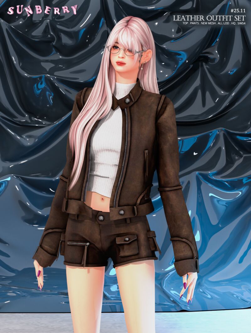sims 4 cc sunberry 25 11 leather outfit 2