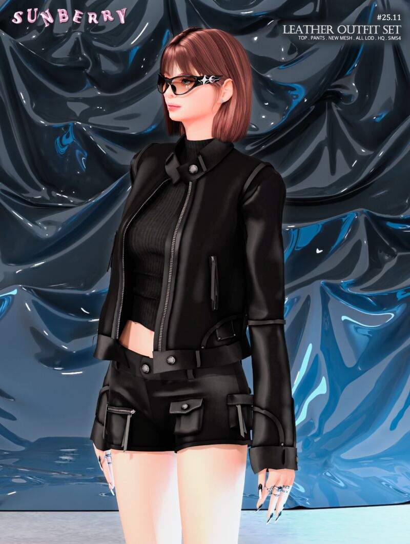 sims 4 cc sunberry 25 11 leather outfit 3