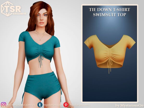 Stylish Tie Down T-Shirt Swimsuit Top Sims 4 CC