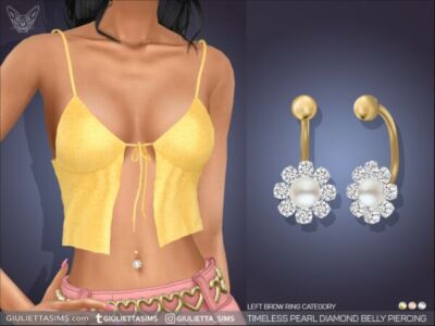 Elegant Pearl Diamond Belly Ring Sims 4 CC