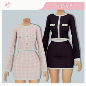 Tweed Skirt Suit SET By Guemara Sims 4 CC