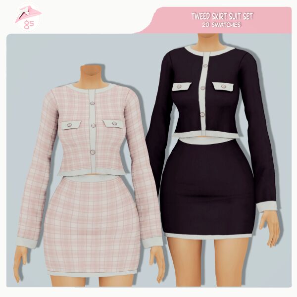 Tweed Skirt Suit SET By Guemara Sims 4 CC