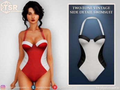 Stylish Two-Tone Vintage Swimsuit Sims 4 CC