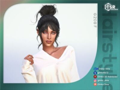 Stylish Updo Hair with Bangs – Ginko 208 Sims 4 CC