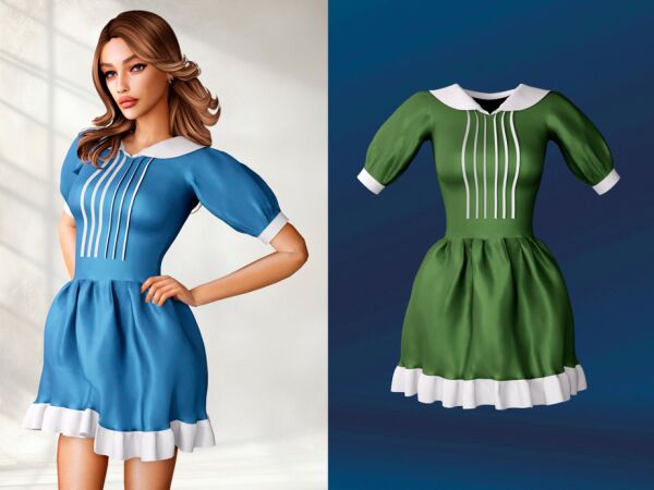 Stylish Vintage Dress with Puff Sleeves Sims 4 CC