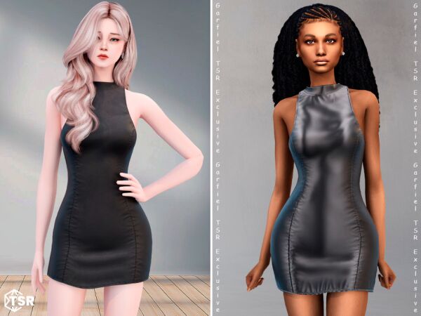 Stylish Yana Mini Dress in Leather and Latex Sims 4 CC